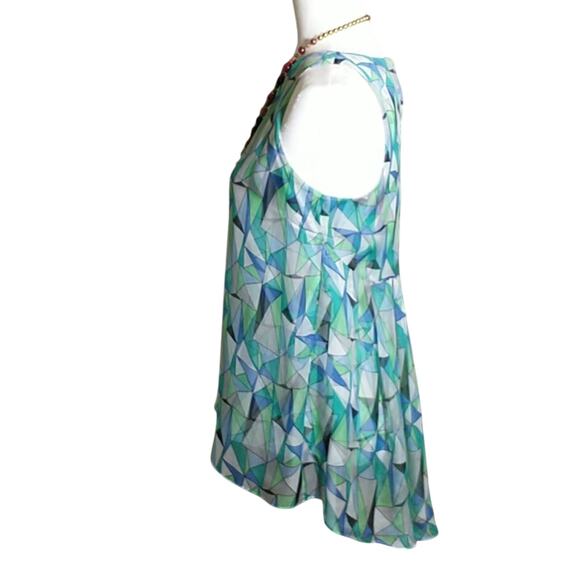 Vince Camuto Sleeveless Hi Low Chiffon Top Women's Sz XS Multicolor Print Lined - Picture 7 of 11